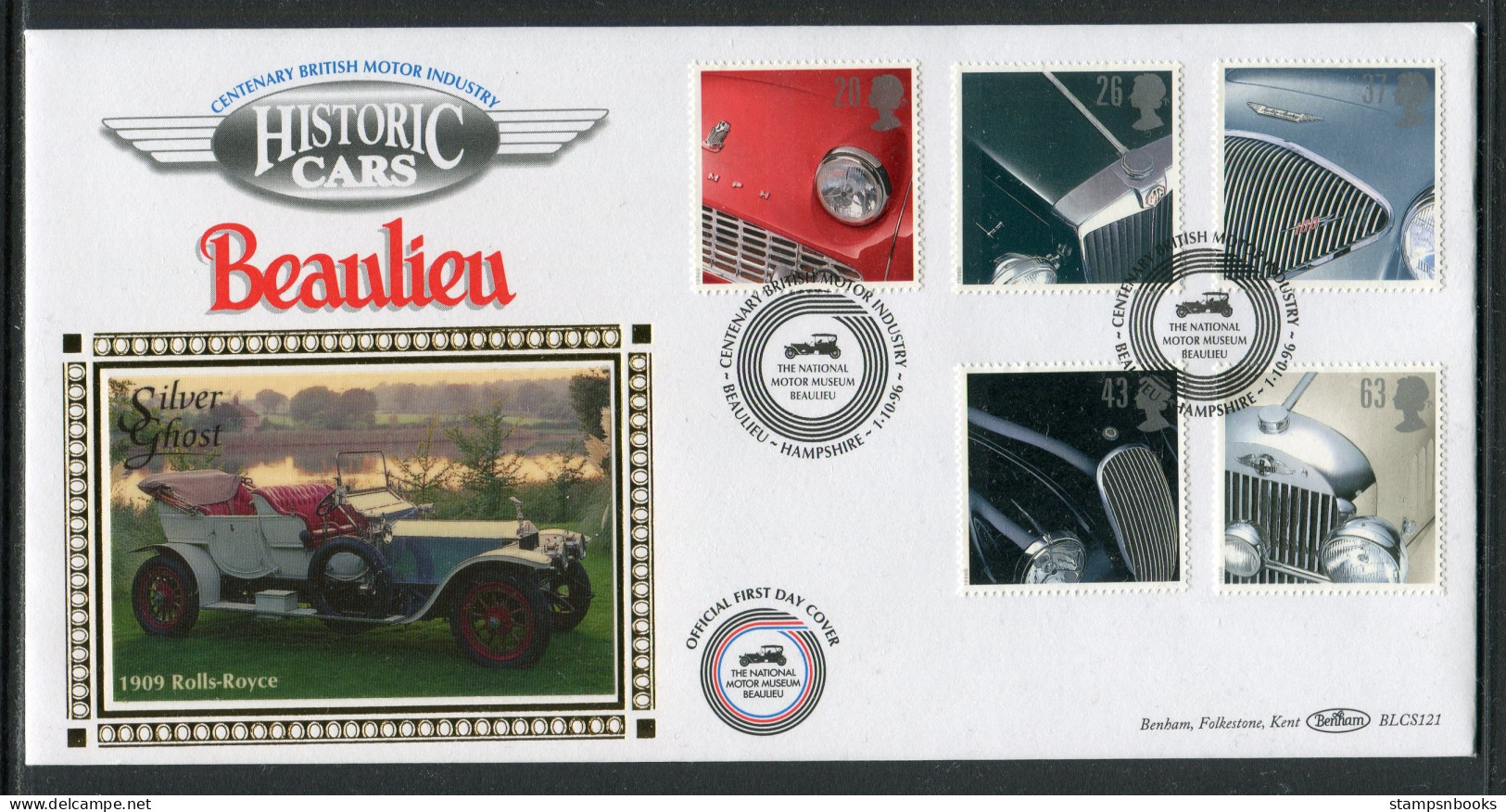 1996 GB Historic Cars First Day Cover, Rolls Royce Silver Ghost Beaulieu Motor Museum Benham BLCS 121 FDC - 1991-00 Ediciones Decimales