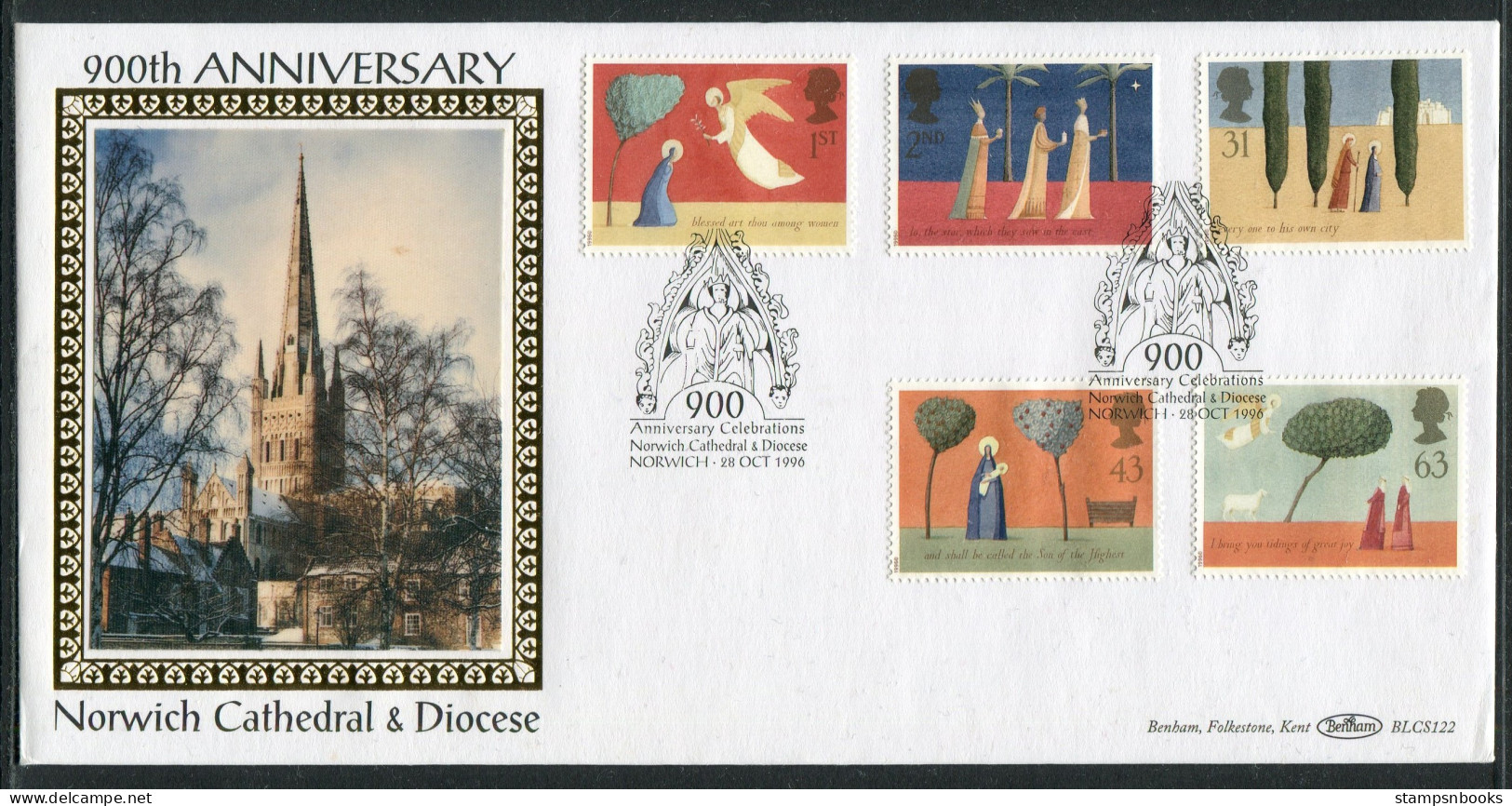 1996 GB Christmas First Day Cover, Norwich Cathedral Benham BLCS 122 FDC - 1991-2000 Decimal Issues