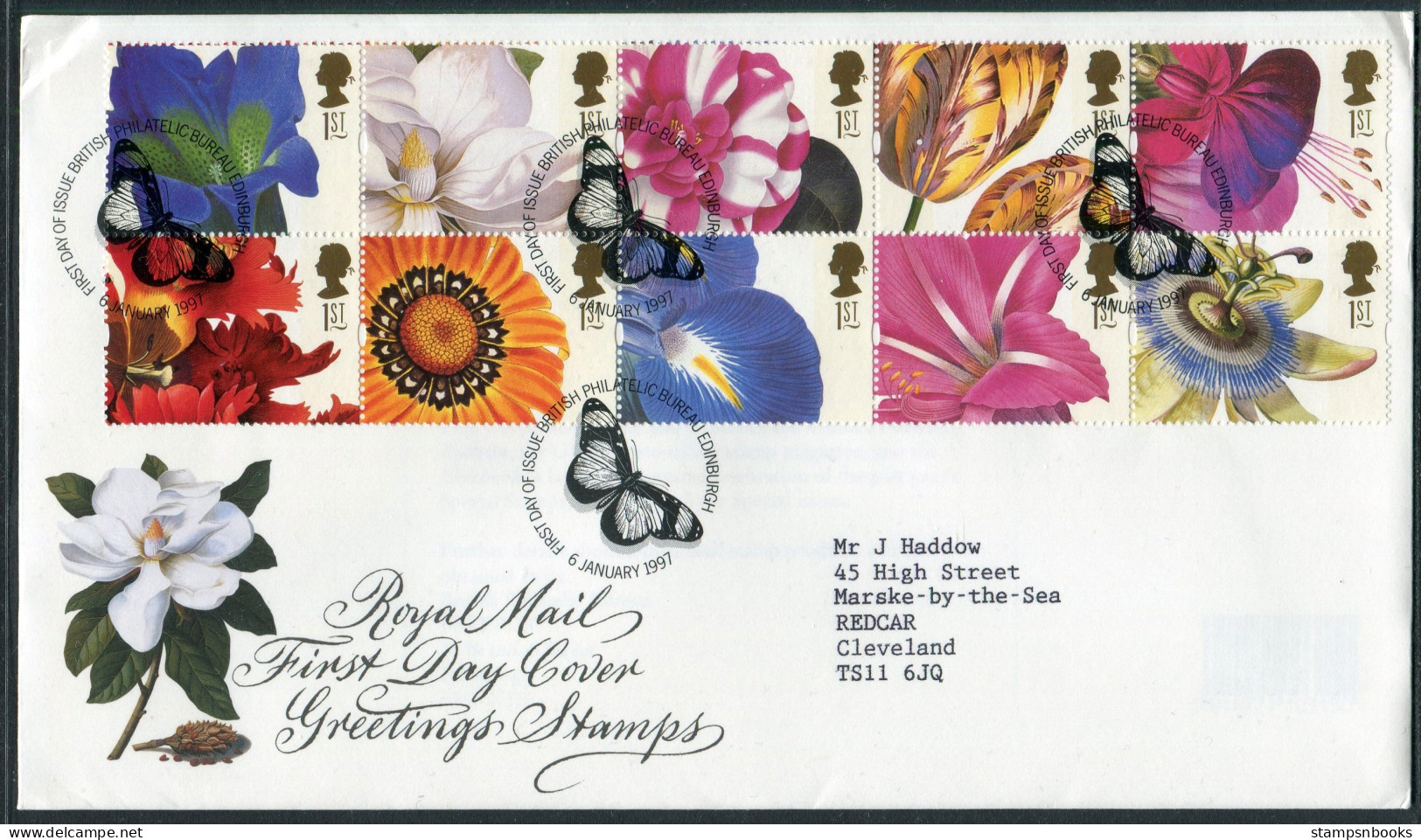 1997 GB Flowers Greeting Stamps First Day Cover  - 1991-2000 Em. Décimales