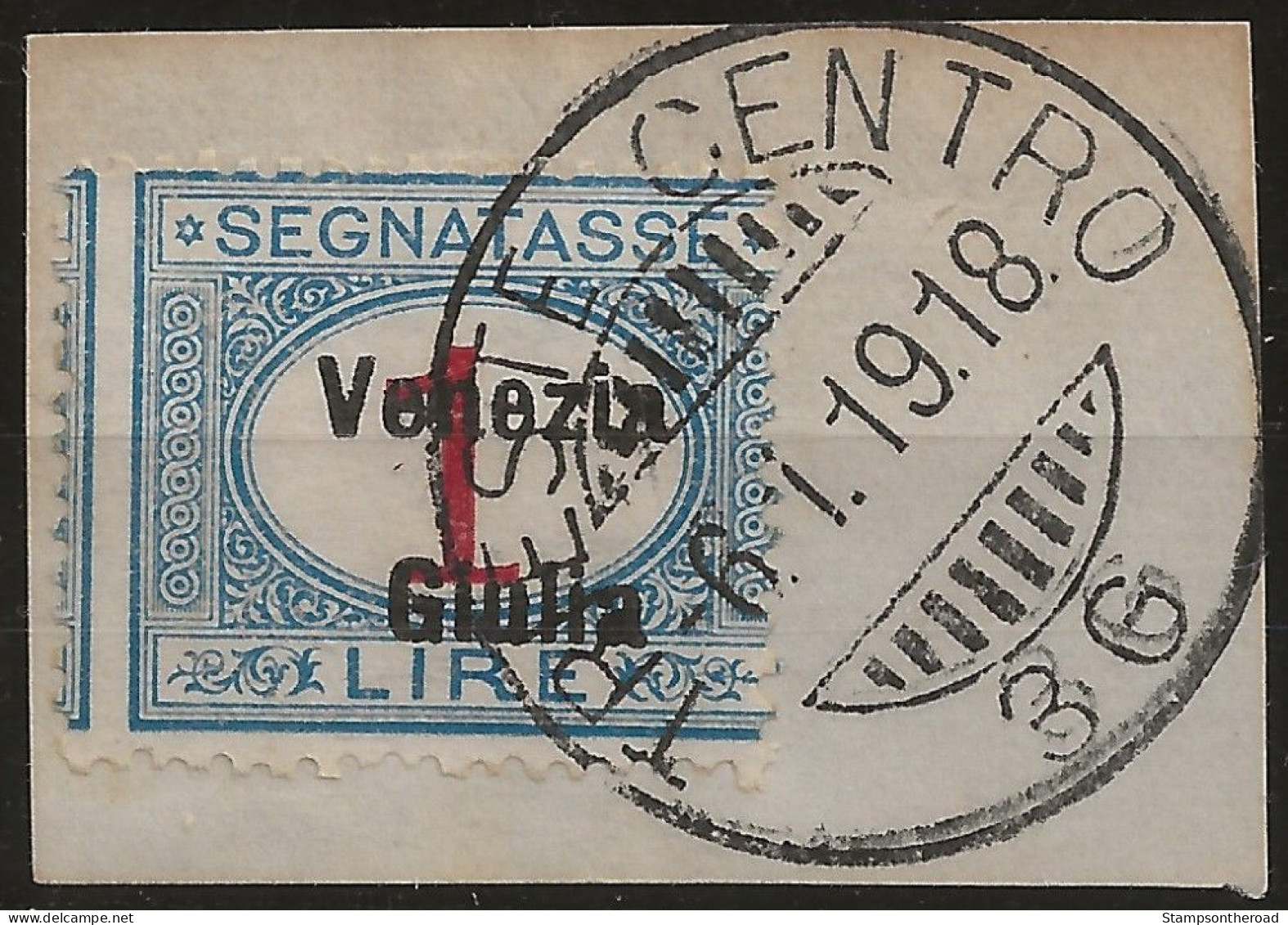 TRVGSx7UFR - 1918 Terre Redente - Venezia Giulia, Sassone Nr. 7, Segnatasse Usato Su Frammento °/ - Venezia Julia