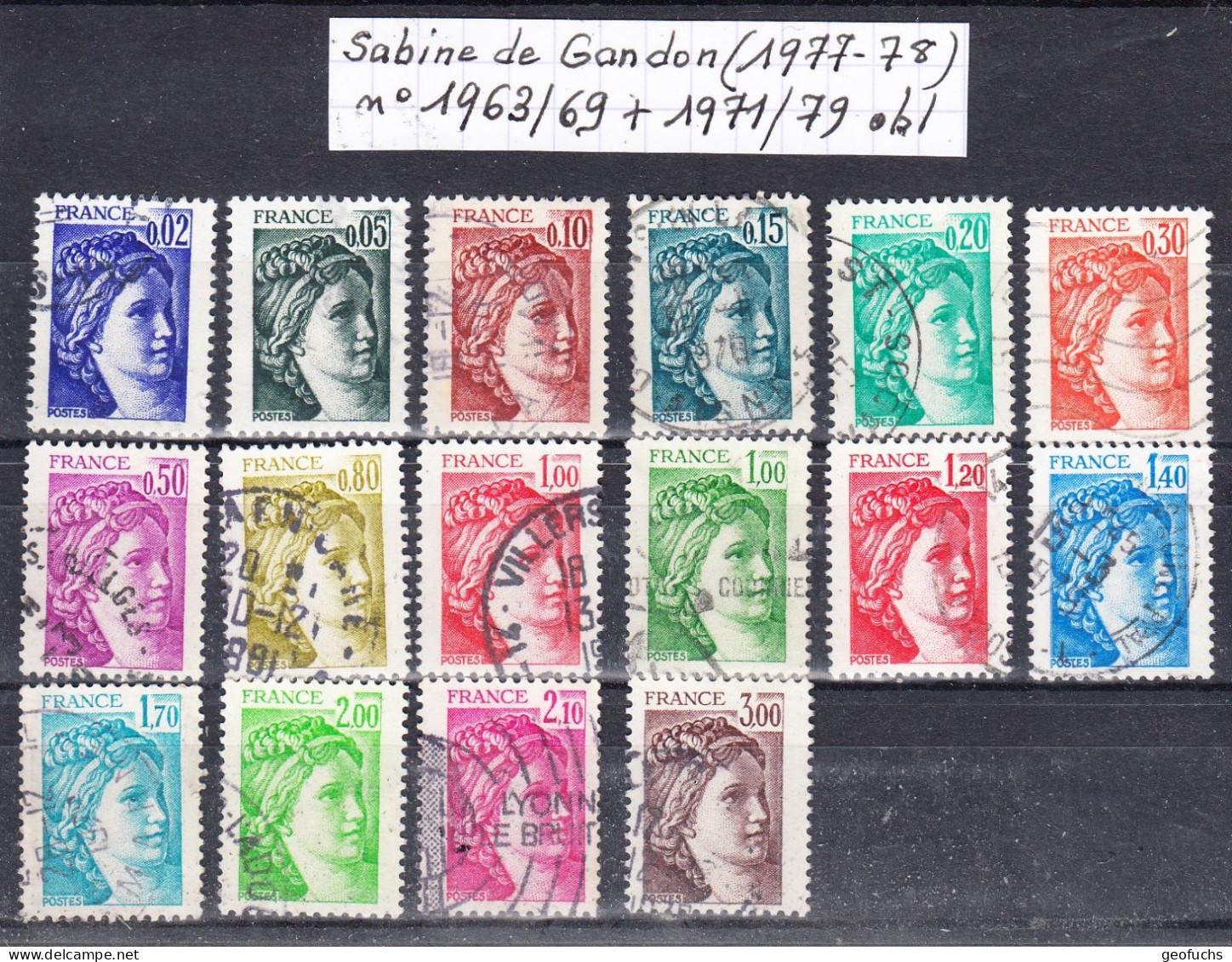 France Sabine De Gandon (1977-78) Y/T N°1963/69 + 1971/79 Oblitérés - 1977-1981 Sabina Di Gandon