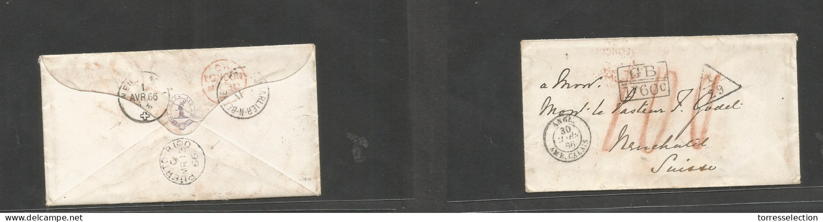 PUERTO RICO. 1866 (13 March) San Juan - Suiza, Neuchatel (1 April) Sobre Sin Franqueo Via Oficina Inglesa Al Dorso "PUER - Puerto Rico