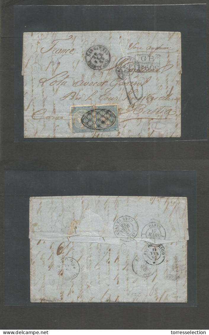 PUERTO RICO. 1868 (25 Febr) San German - Isla De Corcega, Bastia, France (17 Marzo) Carta Completa Franqueo Isabel II 10 - Puerto Rico