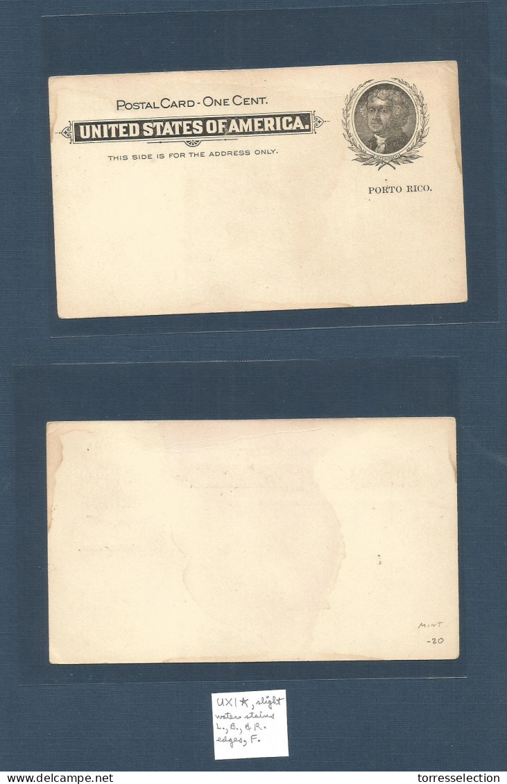 PUERTO RICO. C. 1899. 1c USA Jefferson Stationery Mint Card. Puerto Rico Ovptd. UX1*, Fine. Uncirculated. - Porto Rico
