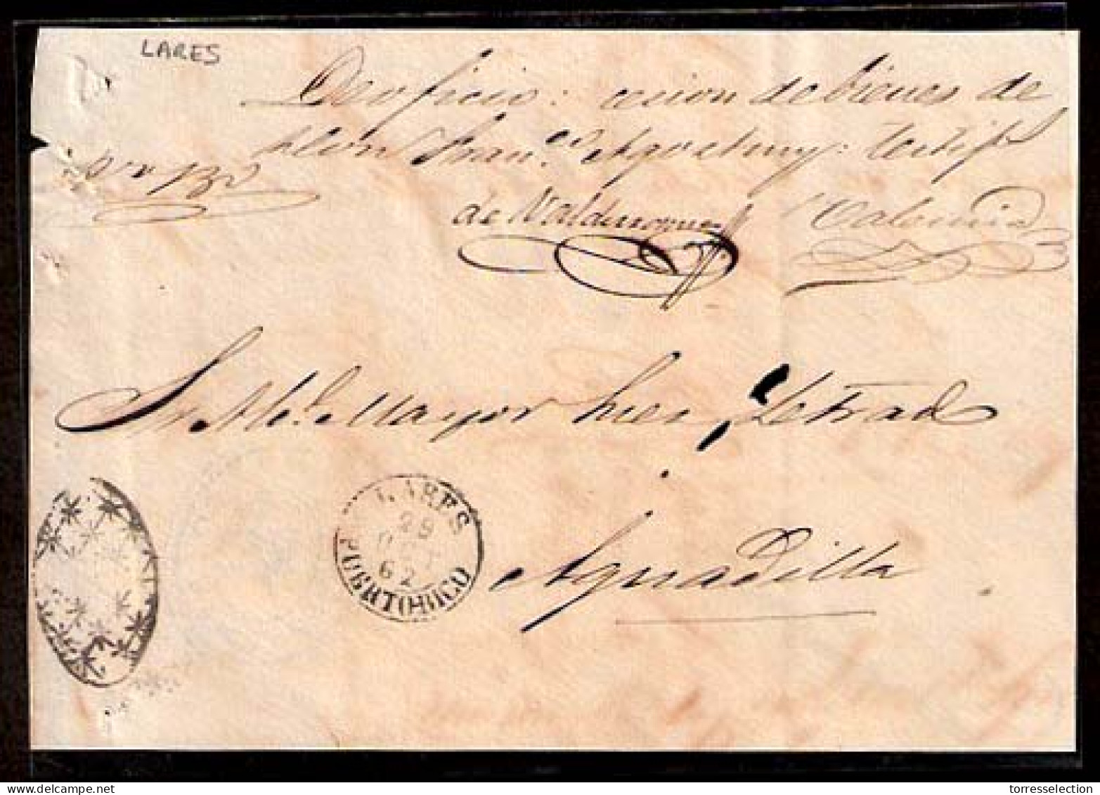 PUERTO RICO. 1862. Lares - Aguadulce. Frente Oficial Fechador. - Porto Rico