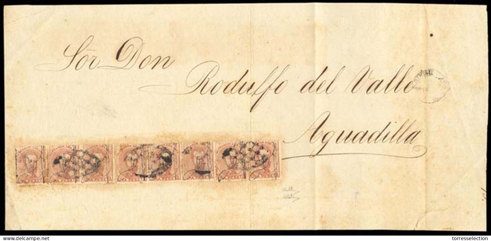 PUERTO RICO. 1873. Ed. 3º (x8). Arroyo A Aguadilla. Plica Judicial Con Franqueo 1 Peseta. Amadeo Sobrecargado Local, Dos - Porto Rico