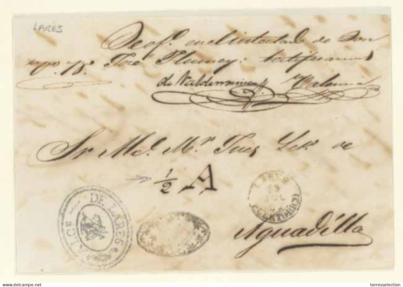 PUERTO RICO. 1863 (23/ Jul).  Lares A Aguadilla Alcaldia De Lares U 1/2 A - Puerto Rico