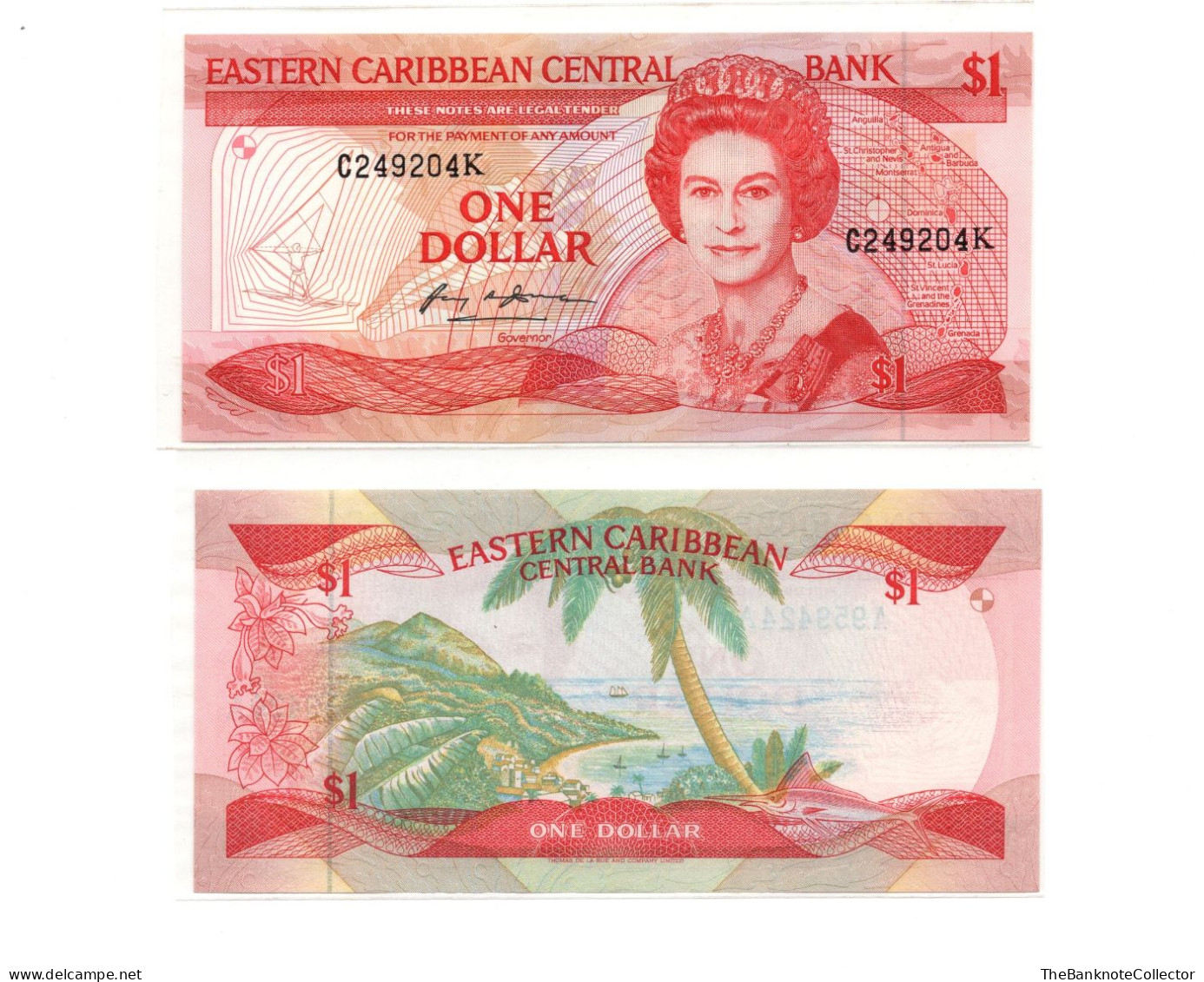 Eastern Carribean Central Bank 1 Dollar ND 1985-97 QEII P-21 UNC - Canada