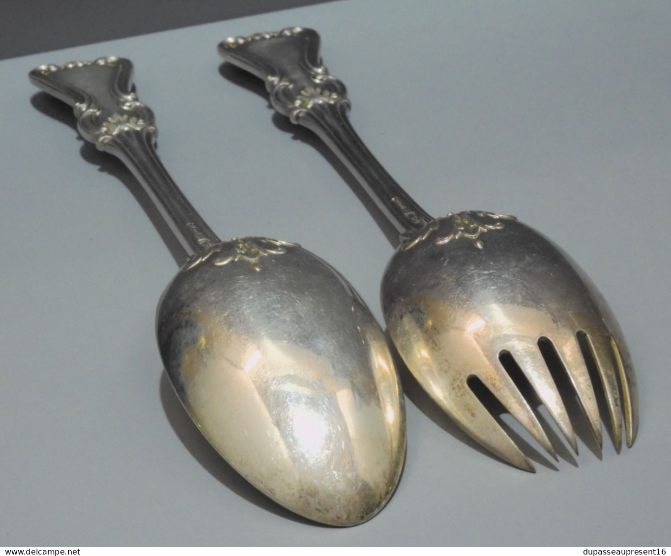 -RARE SERVICE A SALADE ARGENT MASSIF poinçons RUSSES 84 1867 PK NP XIXe   E