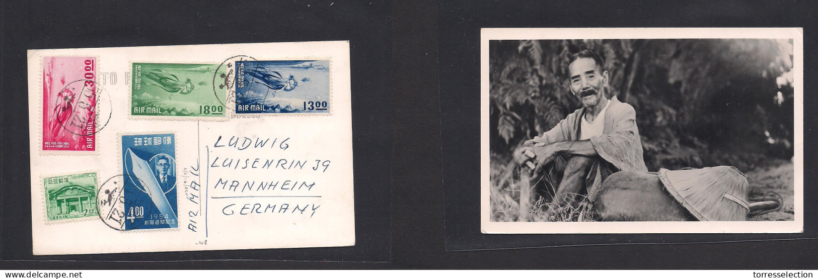 RYUKYU ISLANDS. 1955 (21 May) GPO - Germany, Mannheim. Multifkd Local Photo Ppc. Fine And Scarce. Proper Circulation. - Ryukyu Islands