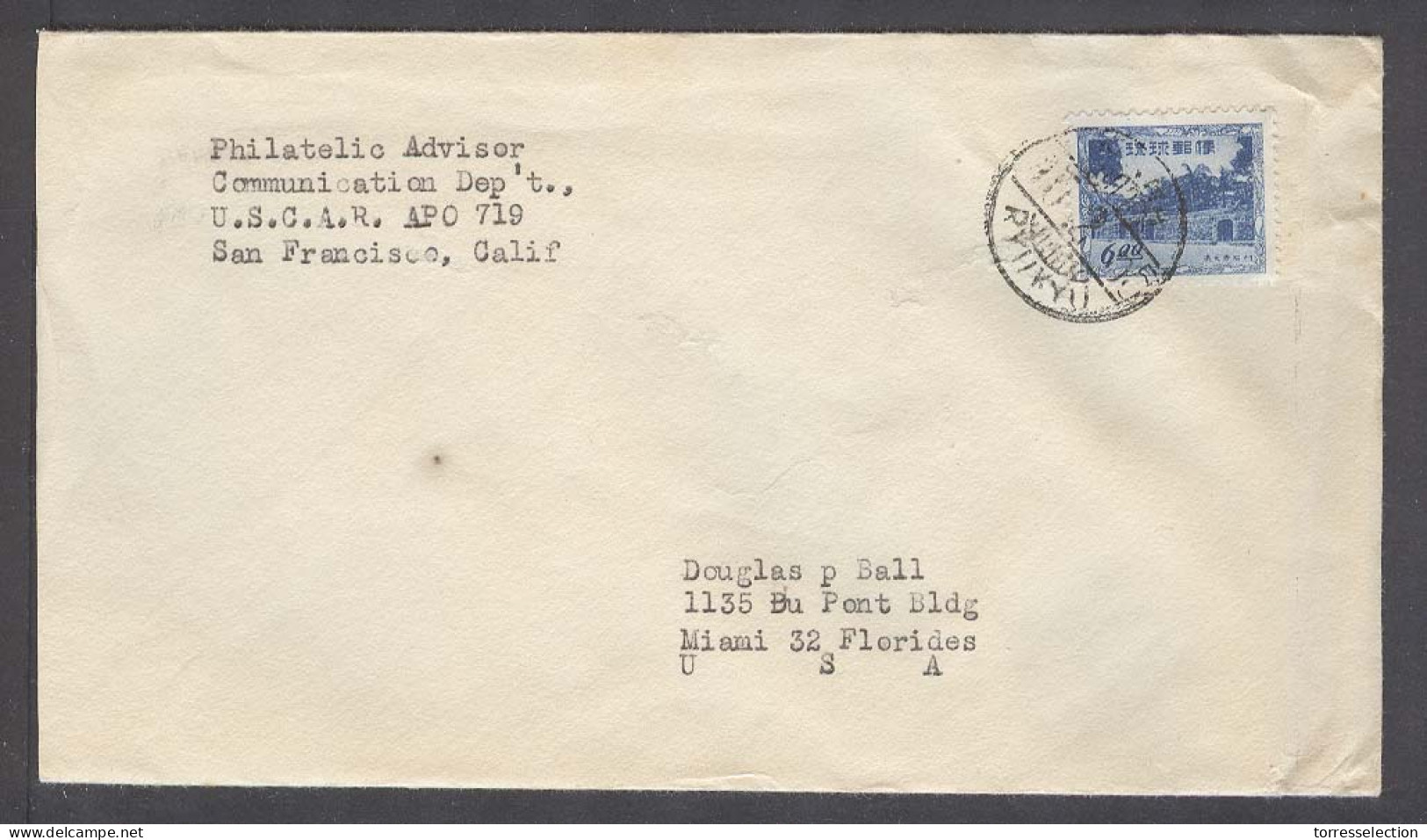 RYUKYU ISLANDS. C.1953. Naha - USA- Fld Env 6y Apo719. Scarce. - Riukiu-eilanden