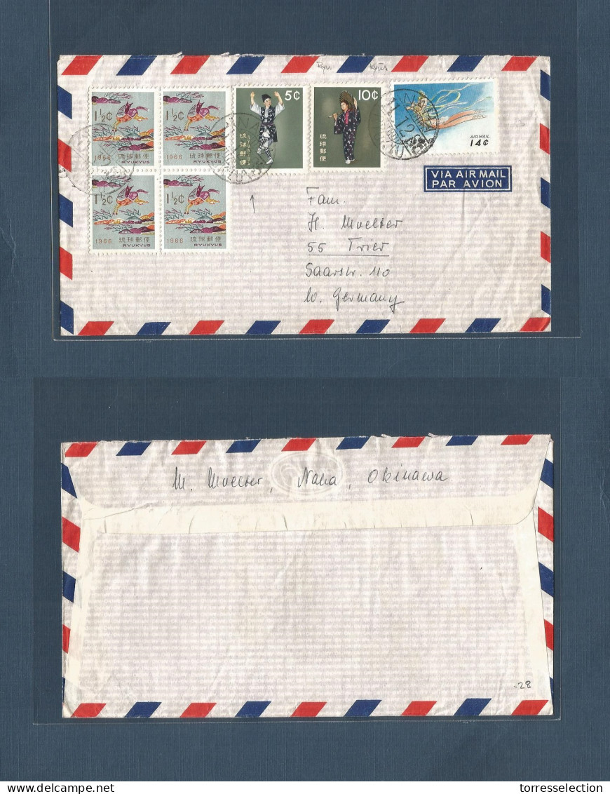 RYUKYU ISLANDS. 1965 (11 Dec) Naha - West Germany, Trier. Air Multifkd Envelope. Scarce Usage. - Ryukyu Islands