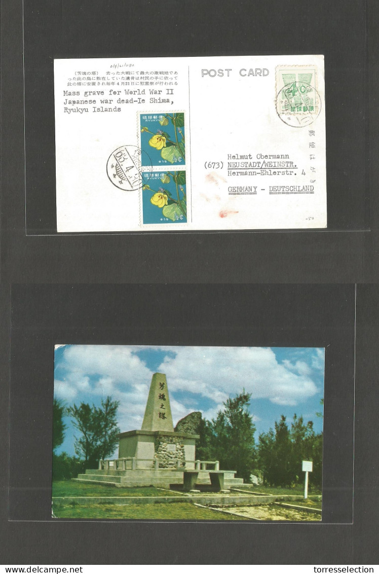 RYUKYU ISLANDS. 1930 (30 April) Naha - Germany, Newstadt. Multifkd Ppc WWII Memorial + Special Early Stamp 4c Green Perf - Riukiu-eilanden