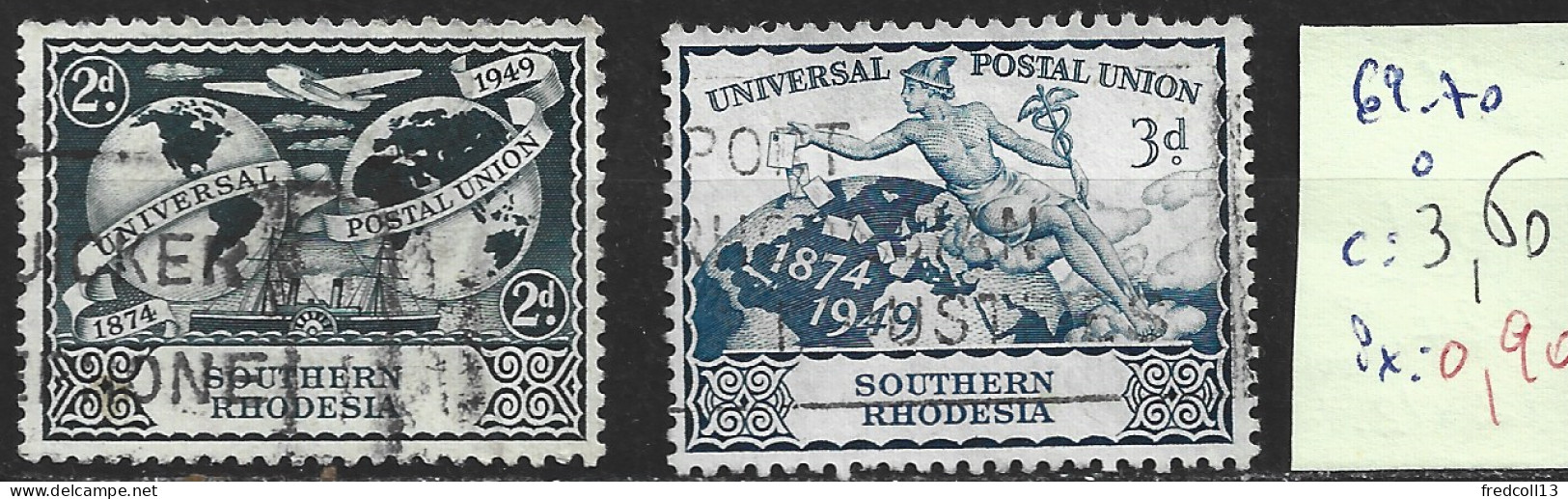 RHODESIE DU SUD 69-70 Oblitérés Côte 3.50 € - Zuid-Rhodesië (...-1964)