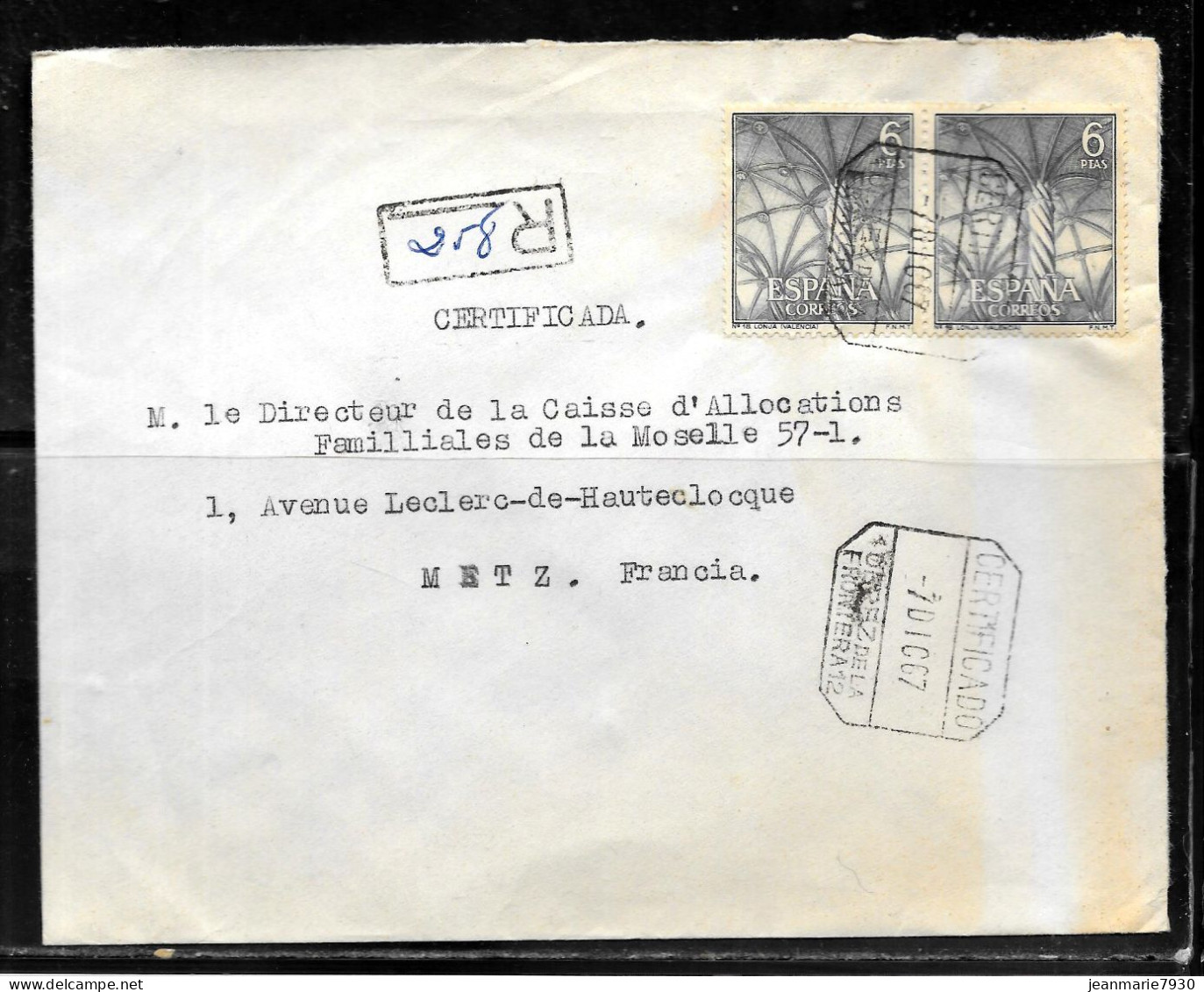 CC54 - ESPAGNE - LETTRE RECOMMANDEE DE JEREZ DU 08/12/67 POUR METZ - Lettres & Documents