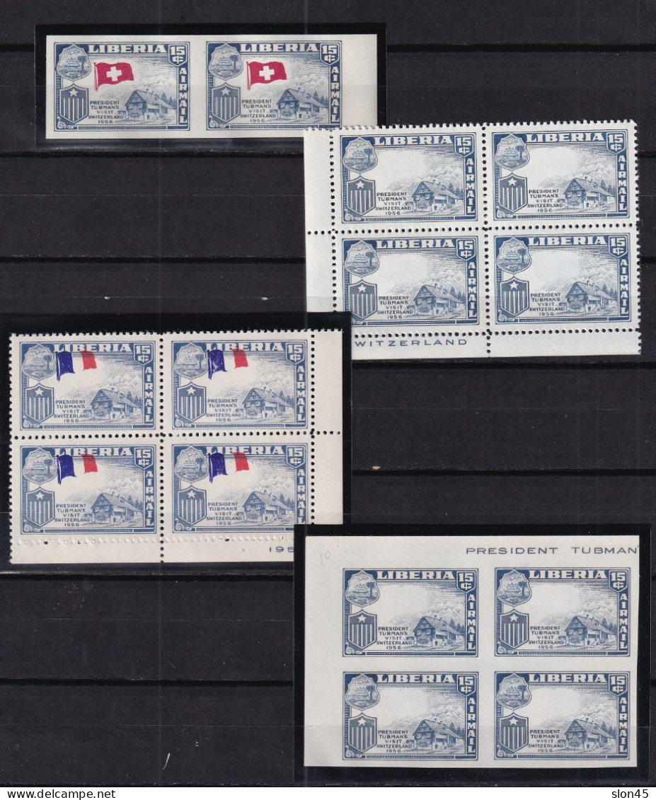 Liberia 1958 Switzerland Varieties Blocks Of 4 Imperf/Perf MNH Flag 16005 - Fehldrucke