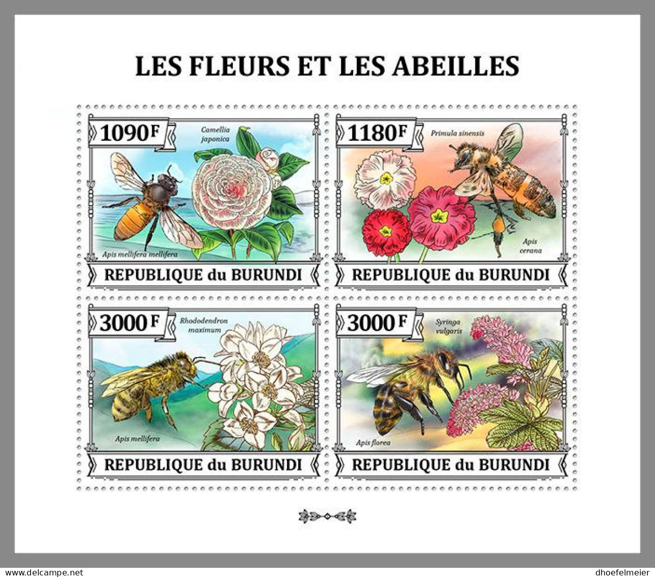 BURUNDI 2023 MNH Flowers Bees Blumen Bienen M/S – OFFICIAL ISSUE – DHQ2412 - Abeilles