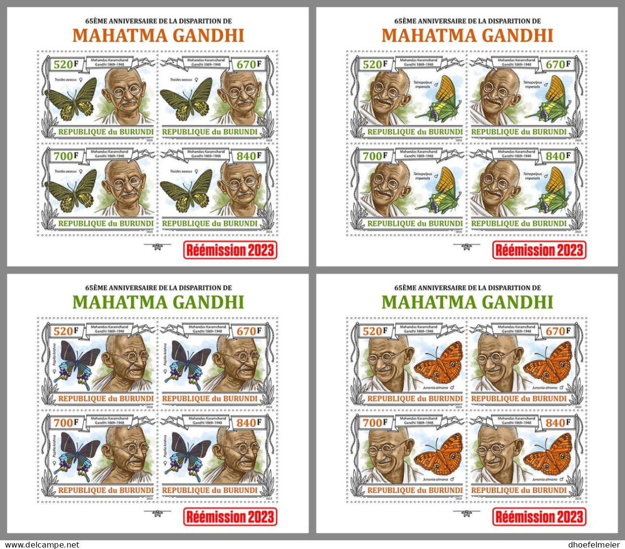 BURUNDI 2023 MNH Mahatma Gandhi 4M/S – OFFICIAL ISSUE – DHQ2412 - Mahatma Gandhi