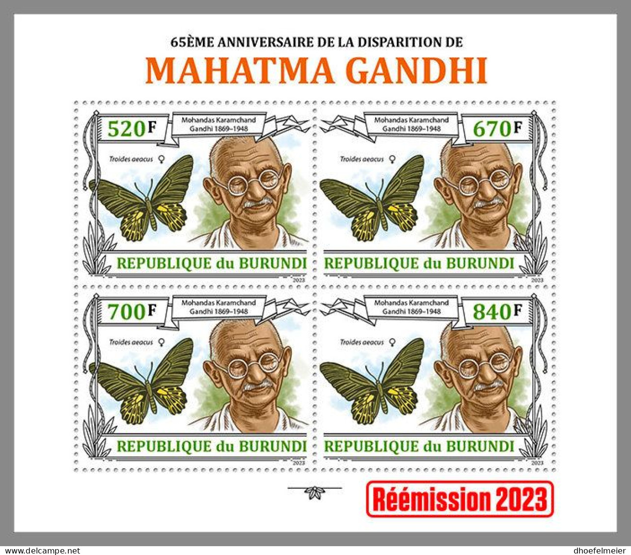 BURUNDI 2023 MNH Mahatma Gandhi M/S I – OFFICIAL ISSUE – DHQ2412 - Mahatma Gandhi