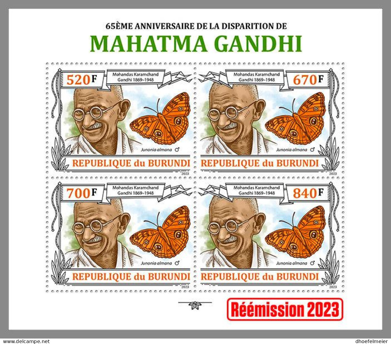 BURUNDI 2023 MNH Mahatma Gandhi M/S IV – OFFICIAL ISSUE – DHQ2412 - Mahatma Gandhi