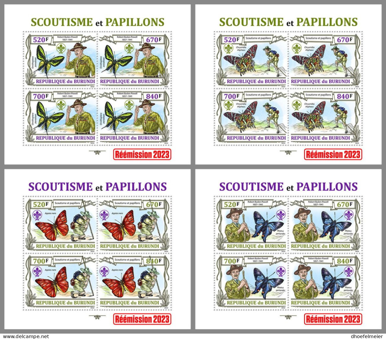 BURUNDI 2023 MNH Scouts Butterflies Pfadfinder Schmetterlinge 4M/S – OFFICIAL ISSUE – DHQ2412 - Butterflies