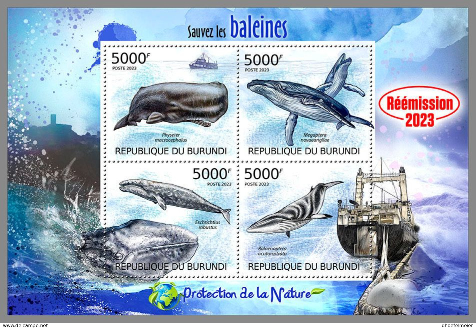 BURUNDI 2023 MNH Whales Wale M/S – OFFICIAL ISSUE – DHQ2412 - Balene