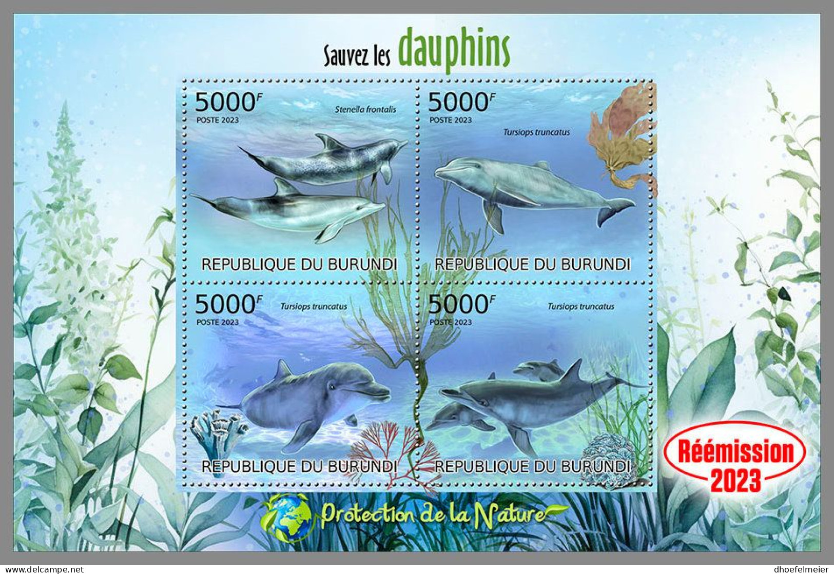 BURUNDI 2023 MNH Dolphins Delphine M/S – OFFICIAL ISSUE – DHQ2412 - Delfines