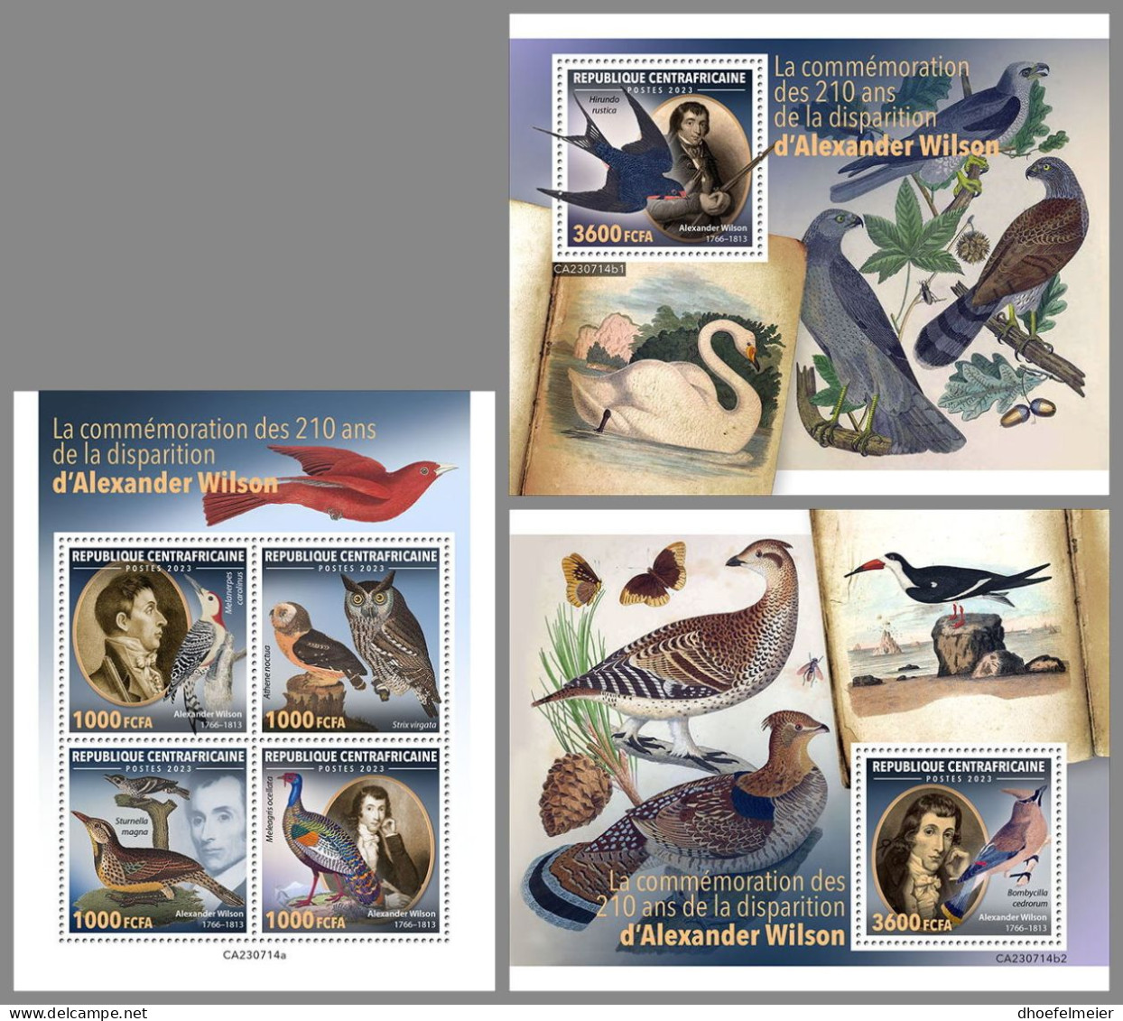 CENTRAL AFRICAN 2023 MNH Alexander Wilson Birds Vögel M/S+2S/S – OFFICIAL ISSUE – DHQ2412 - Nature