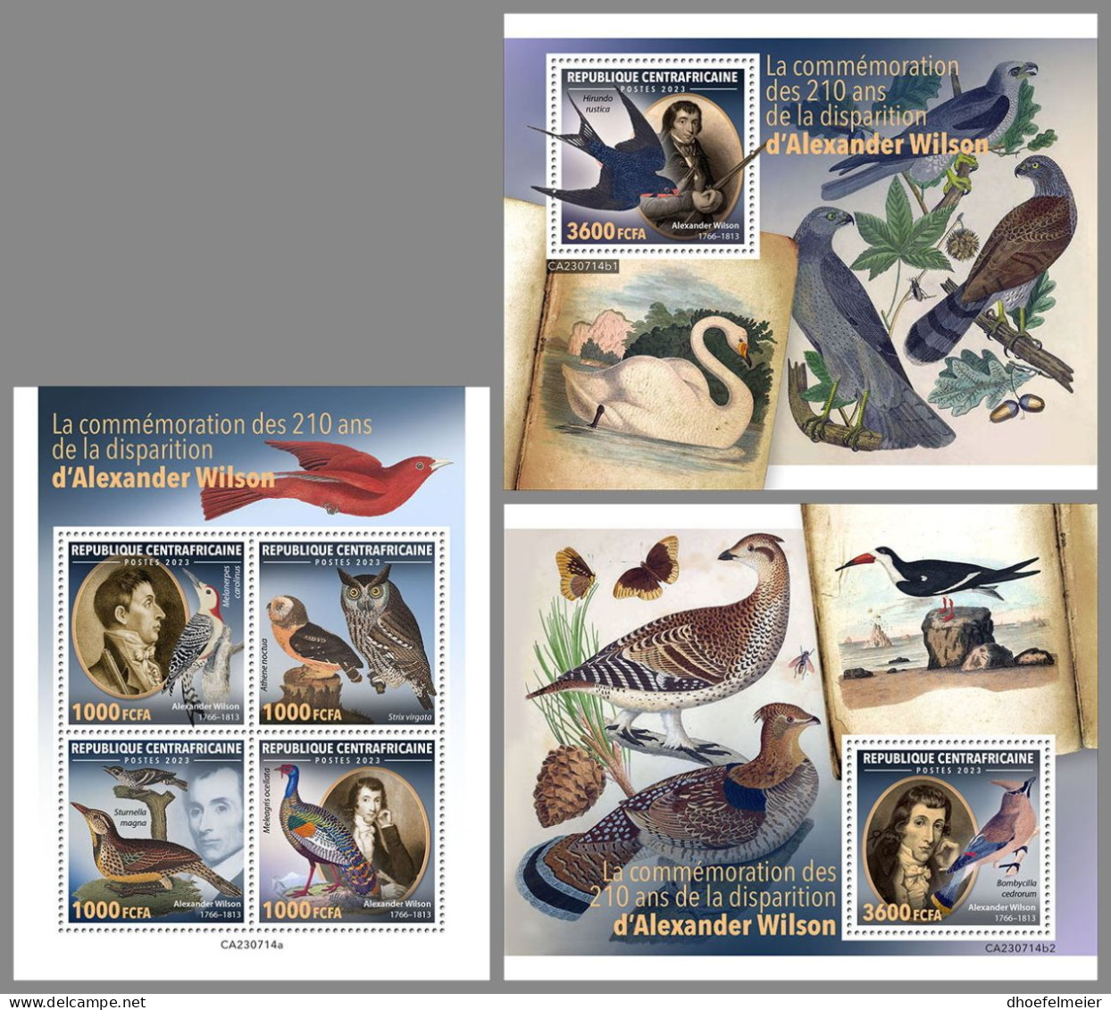 CENTRAL AFRICAN 2023 MNH Alexander Wilson Birds Vögel M/S+2S/S – OFFICIAL ISSUE – DHQ2412 - Natur