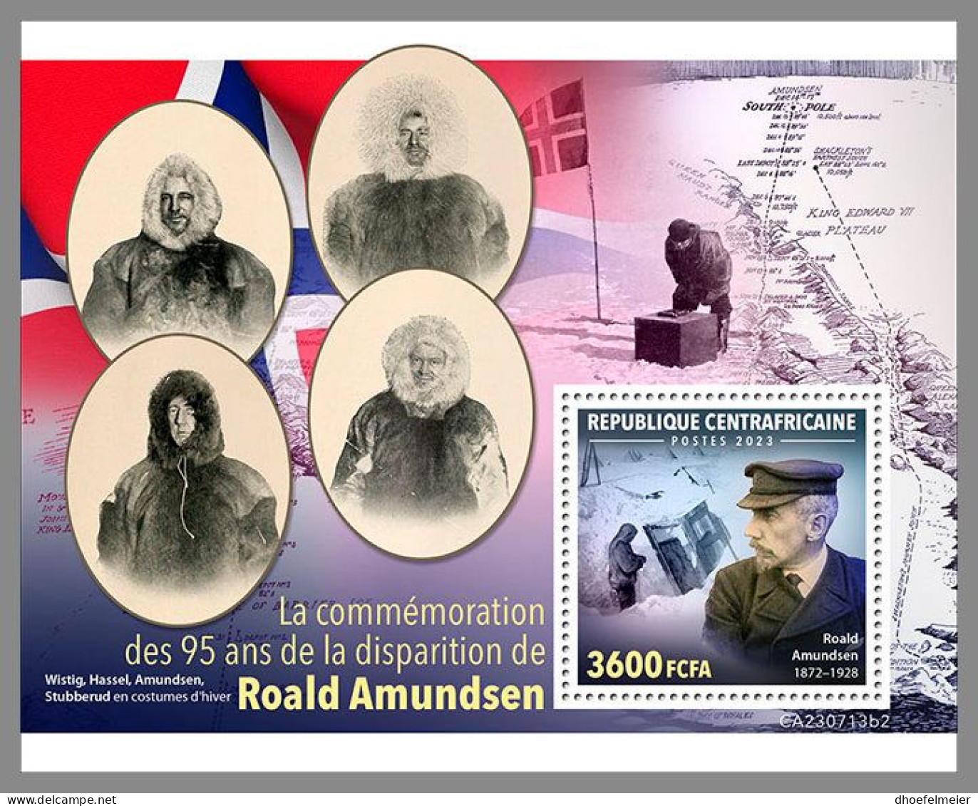 CENTRAL AFRICAN 2023 MNH Roald Amundsen Explorer Polarforscher S/S II – OFFICIAL ISSUE – DHQ2412 - Explorateurs & Célébrités Polaires