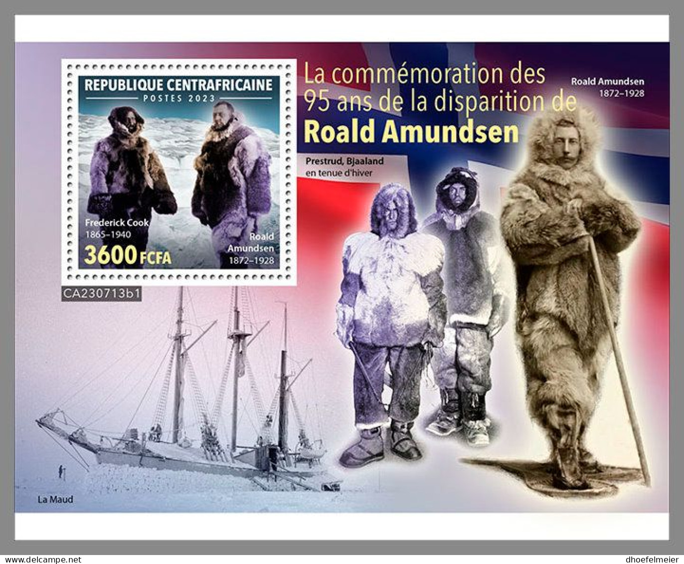 CENTRAL AFRICAN 2023 MNH Roald Amundsen Explorer Polarforscher S/S I – OFFICIAL ISSUE – DHQ2412 - Esploratori E Celebrità Polari