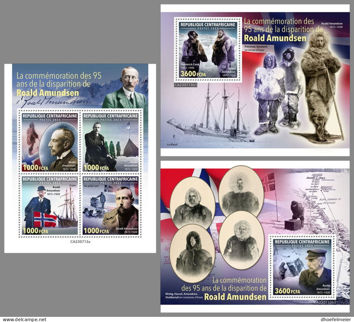 CENTRAL AFRICAN 2023 MNH Roald Amundsen Explorer Polarforscher M/S+2S/S – OFFICIAL ISSUE – DHQ2412 - Polarforscher & Promis