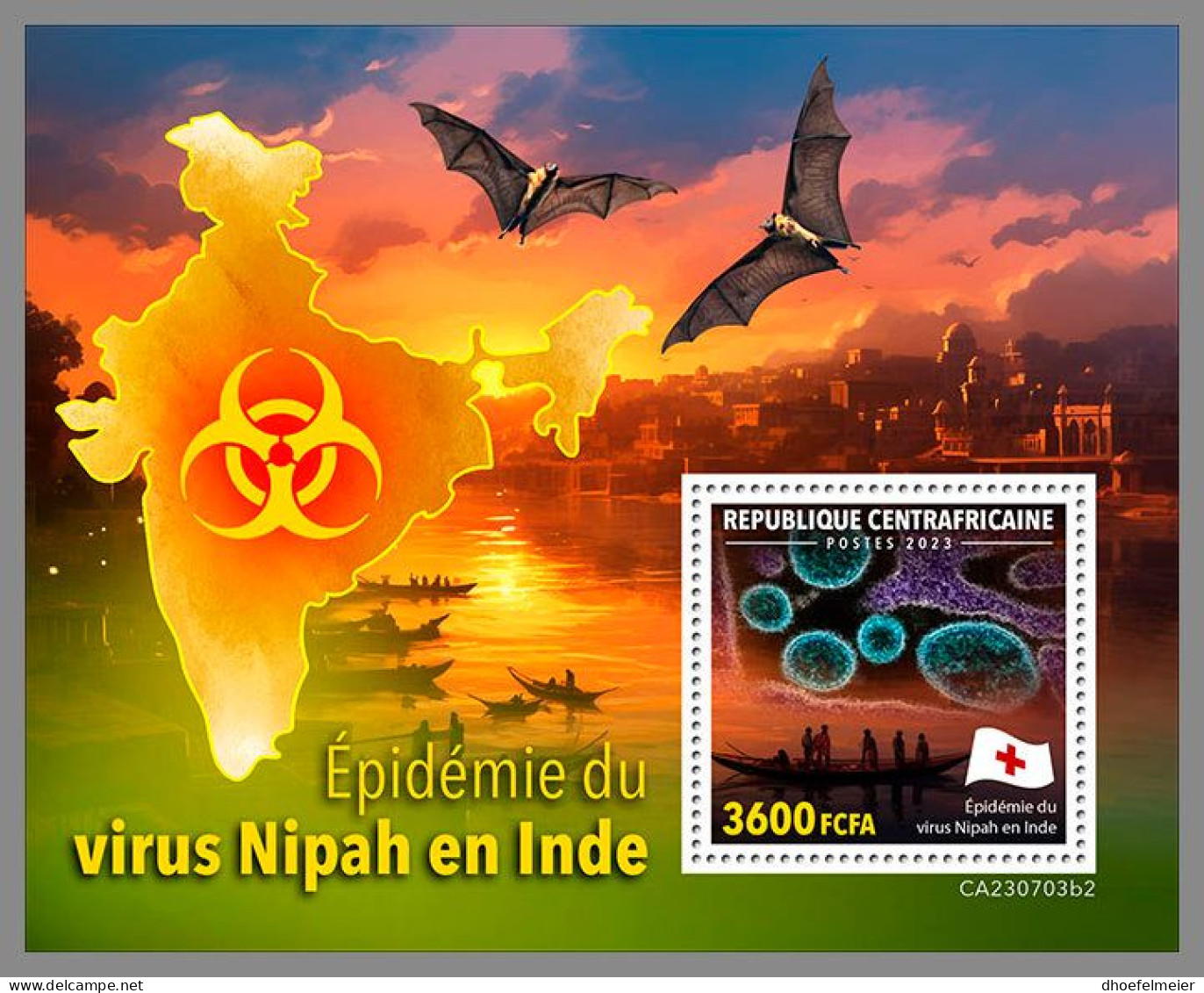 CENTRAL AFRICAN 2023 MNH Nipah Virus In India Red Cross Rotes Kreuz S/S II – OFFICIAL ISSUE – DHQ2412 - Red Cross