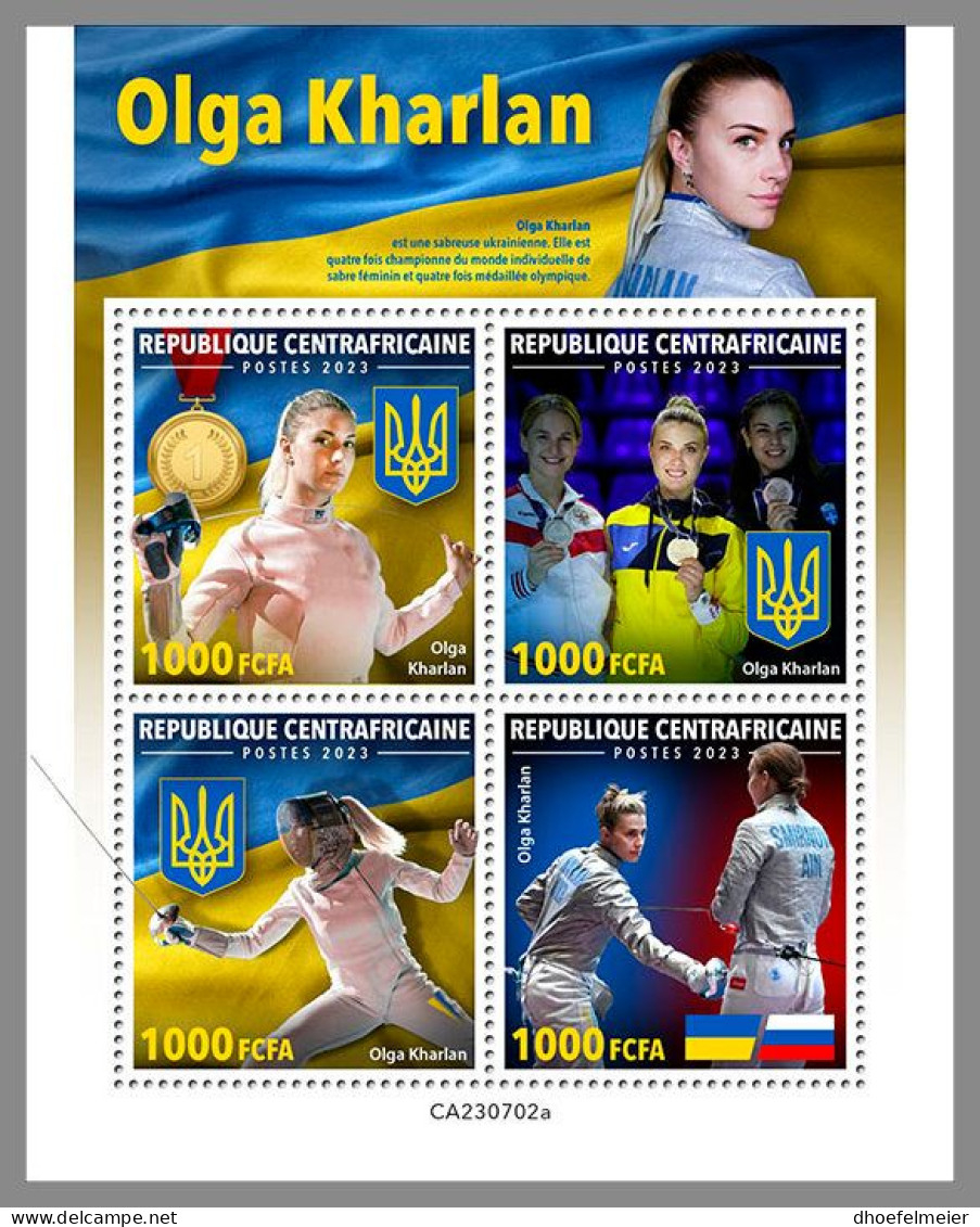 CENTRAL AFRICAN 2023 MNH Olga Kharlan Sabre Fencer Säbelfechterin M/S – OFFICIAL ISSUE – DHQ2412 - Fencing