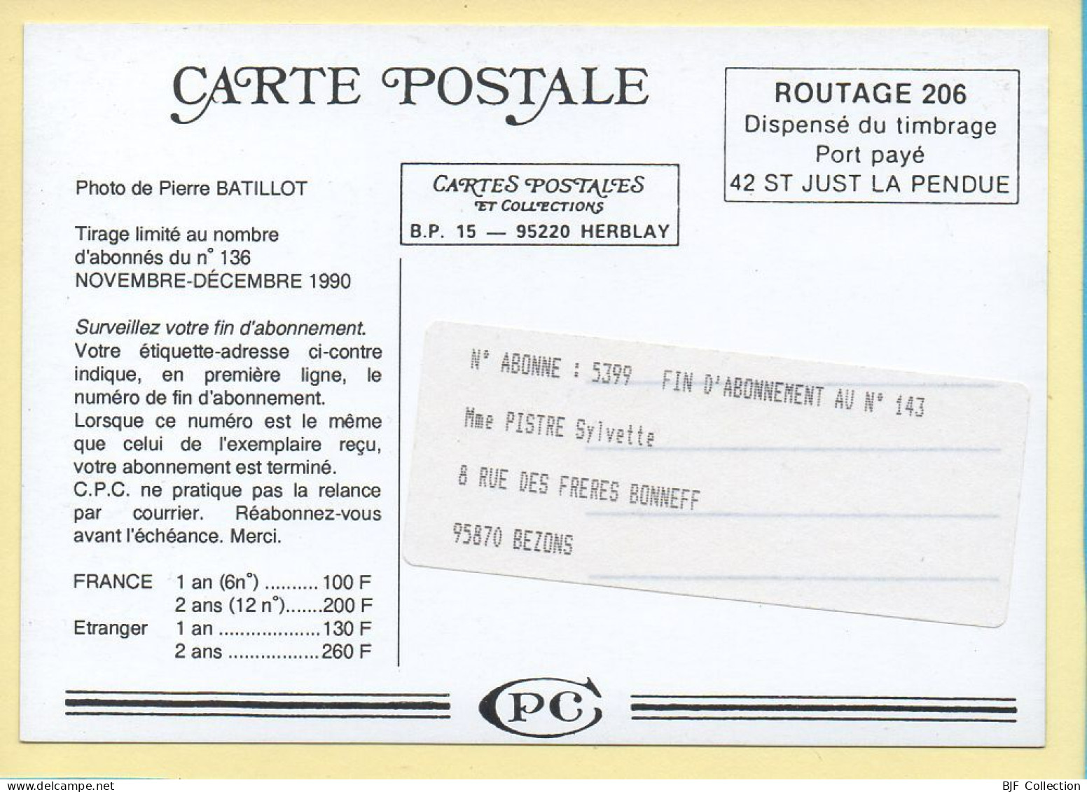 Menuisier (Pierre BATILLOT Pour CPC N° 136) Tirage Limité / 1990 - Artisanat