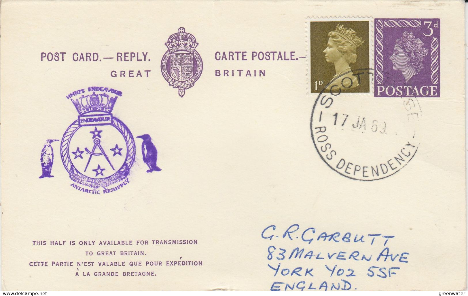 Great Britain HMNZS Endeavour Ca Scott Base 17 JA 1969 (SR214) - Polare Flüge