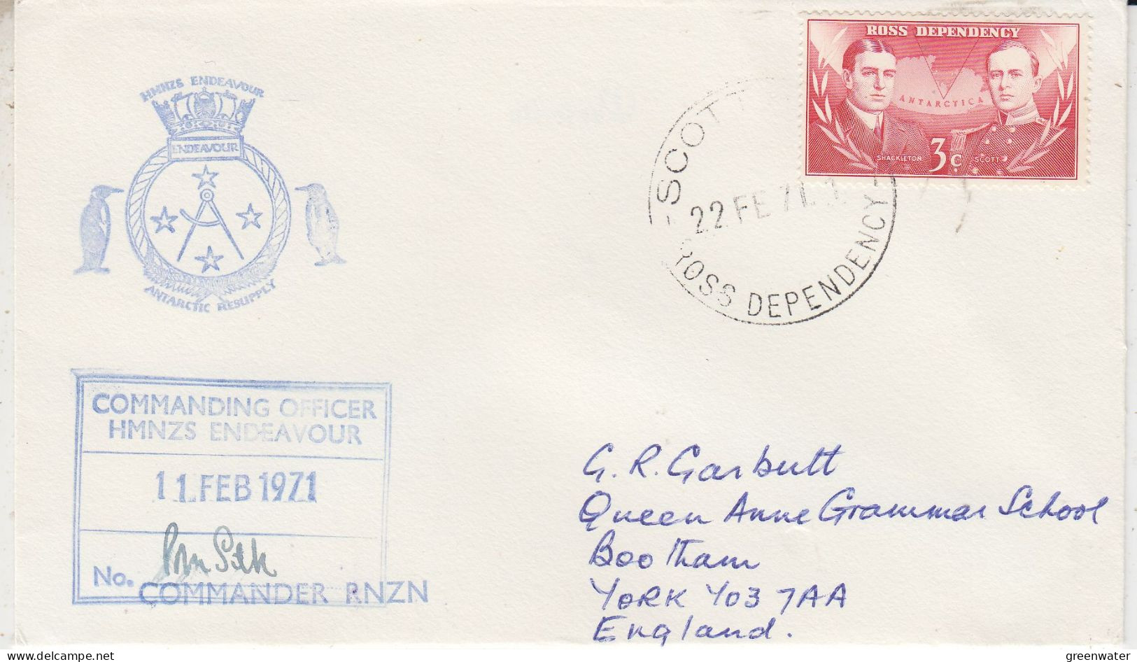 Ross Dependency HMNZS Endeavour Signature 11 FEB 1971 (SR215) - Polar Ships & Icebreakers