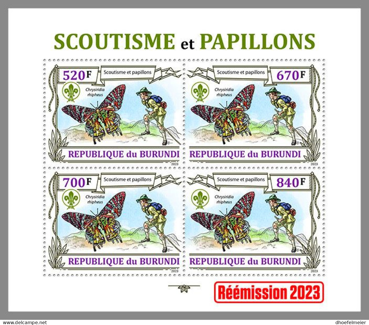 BURUNDI 2023 MNH Scouts Butterflies Pfadfinder Schmetterlinge M/S II – IMPERFORATED – DHQ2412 - Vlinders