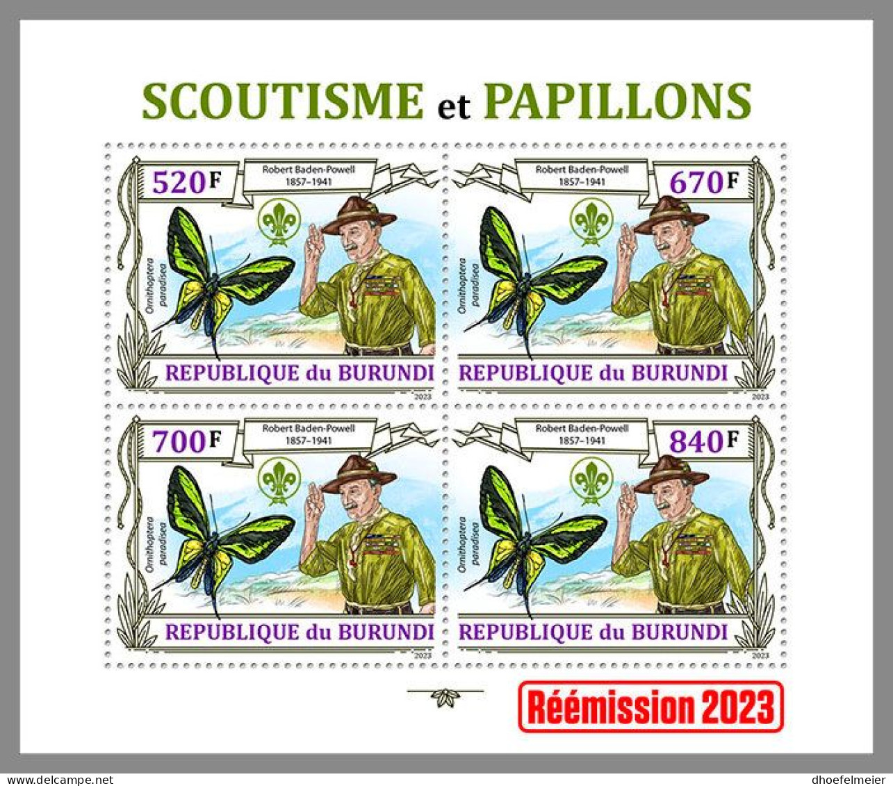 BURUNDI 2023 MNH Scouts Butterflies Pfadfinder Schmetterlinge M/S I – IMPERFORATED – DHQ2412 - Butterflies