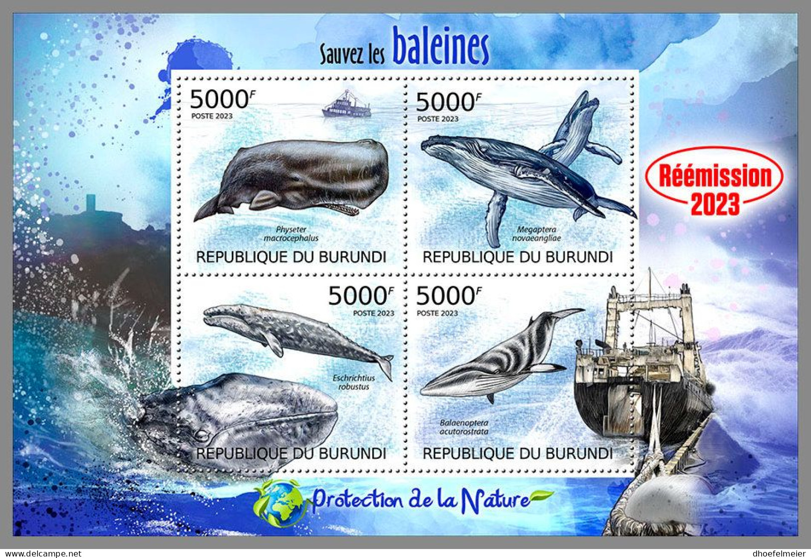 BURUNDI 2023 MNH Whales Wale M/S – IMPERFORATED – DHQ2412 - Balene
