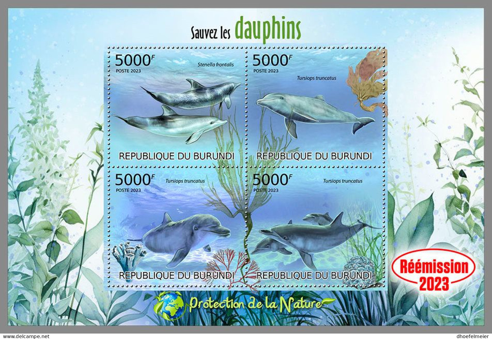 BURUNDI 2023 MNH Dolphins Delphine M/S – IMPERFORATED – DHQ2412 - Delfine
