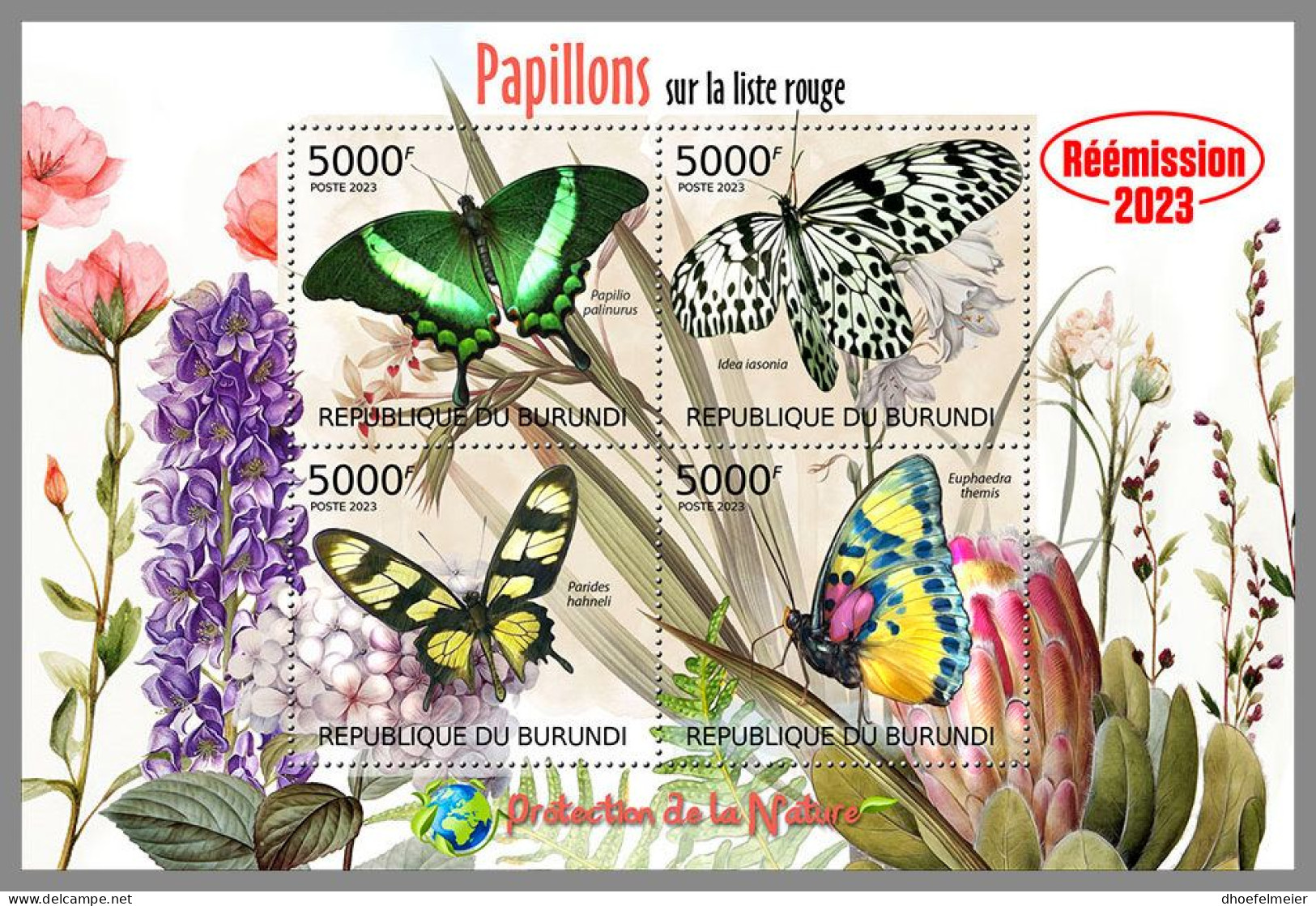 BURUNDI 2023 MNH Butterflies Schmetterlinge M/S – IMPERFORATED – DHQ2412 - Butterflies