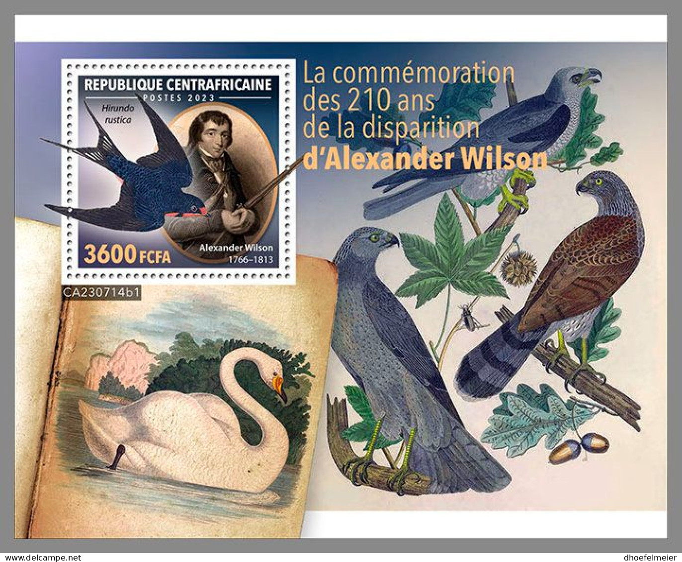 CENTRAL AFRICAN 2023 MNH Alexander Wilson Birds Vögel S/S I – IMPERFORATED – DHQ2412 - Natur