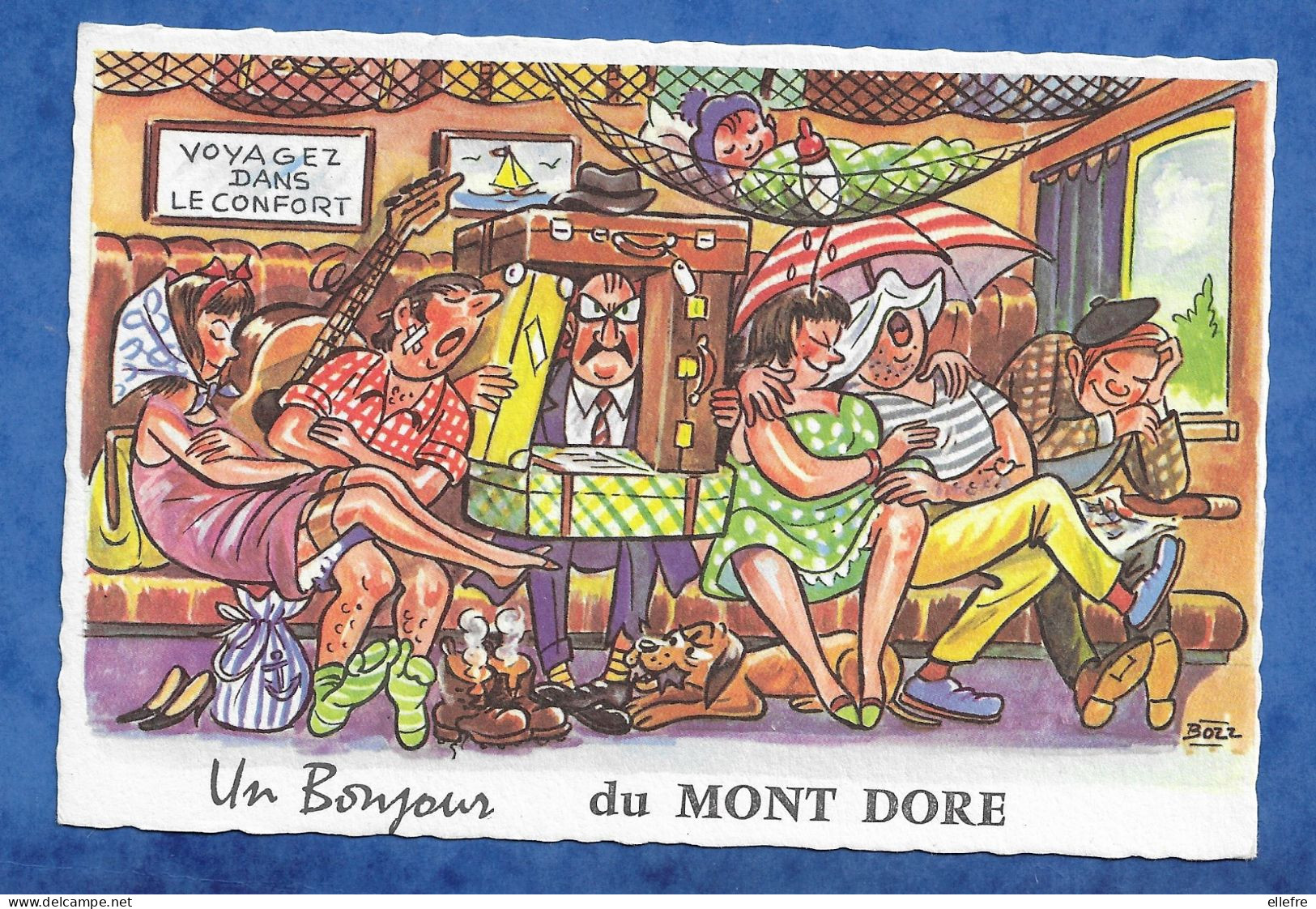 CPSM Un Bonjour Du Mont Dore 63 - Illustrateur BOZZ - Humour Compartiment De Train - MD Paris Non écrite - Souvenir De...