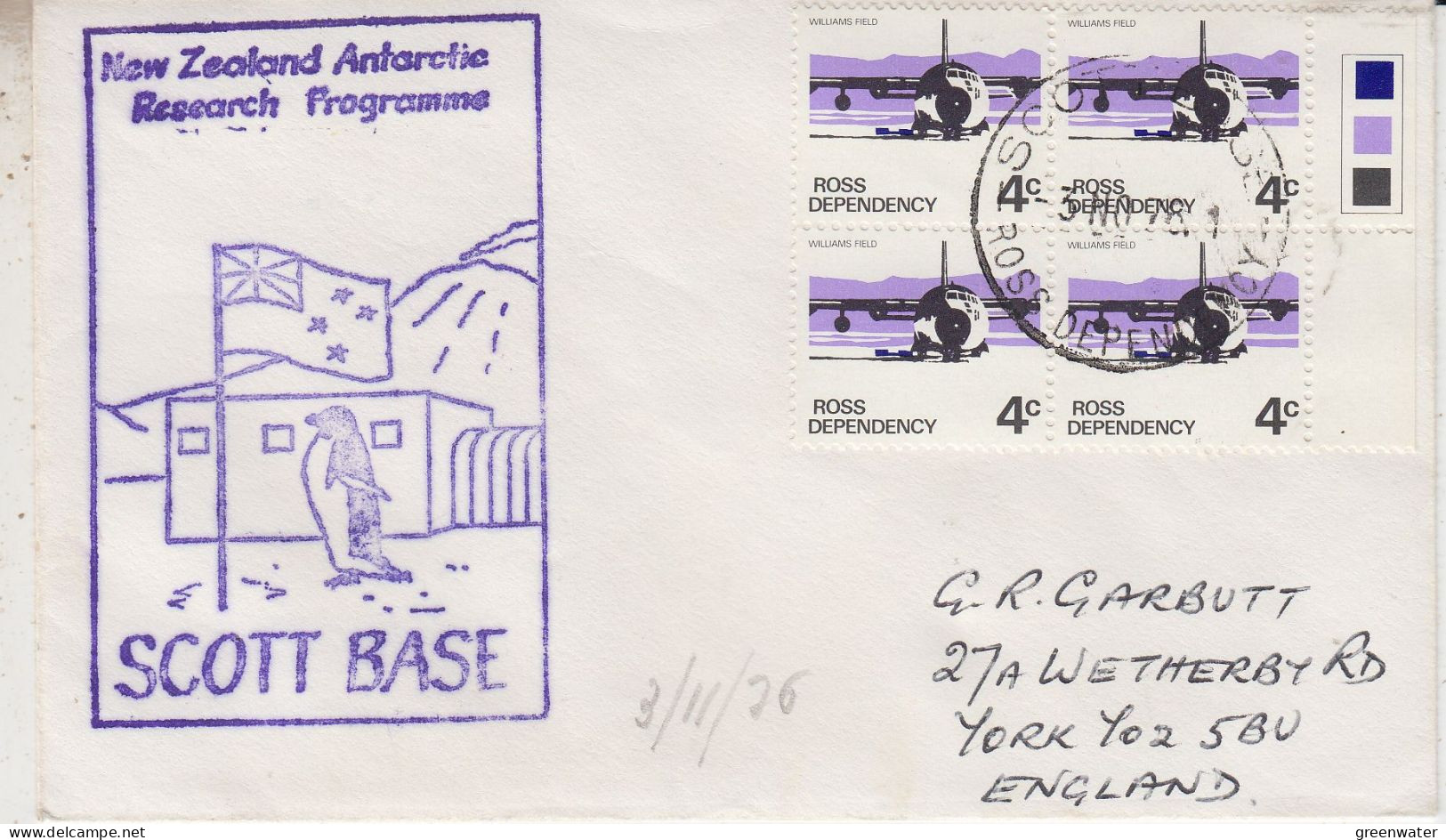 Ross Dependency NZ Antarctic Research Programme  Ca Scott Base 3 NOV 1976 (SR218) - Research Stations