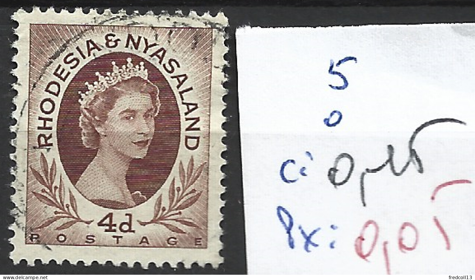 RHODESIE & NYASALAND 5 Oblitéré Côte 0.15 € - Rhodesia & Nyasaland (1954-1963)