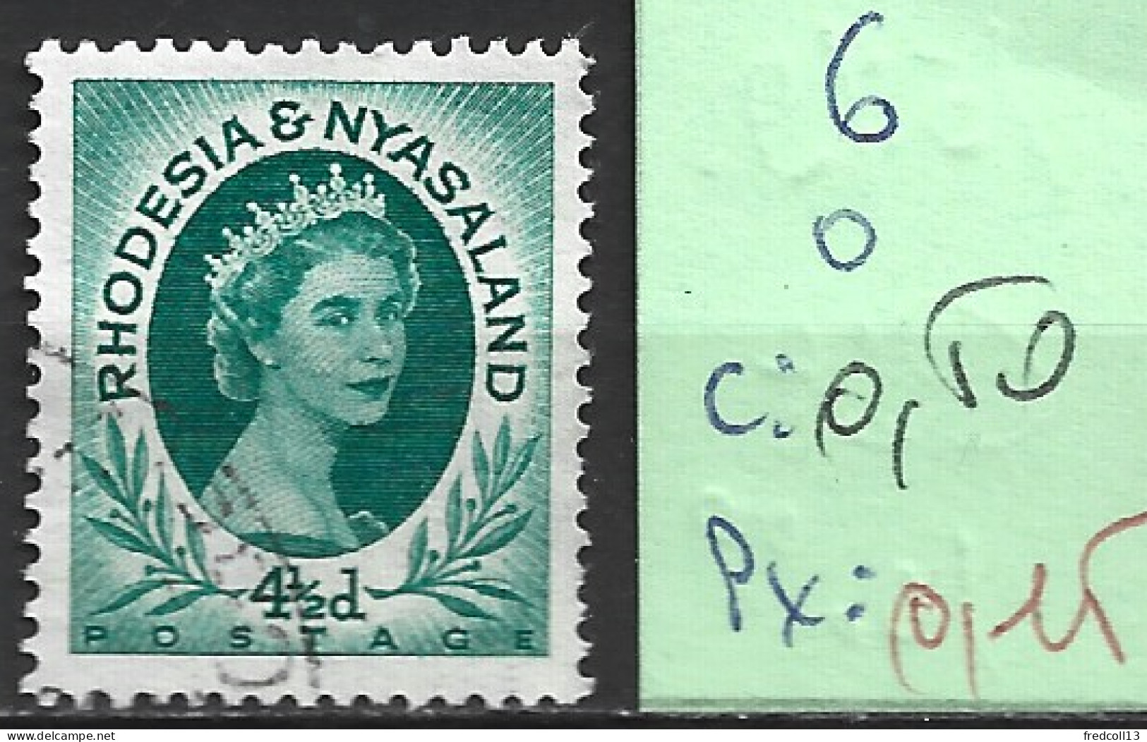 RHODESIE & NYASALAND 6 Oblitéré Côte 0.50 € - Rhodesia & Nyasaland (1954-1963)