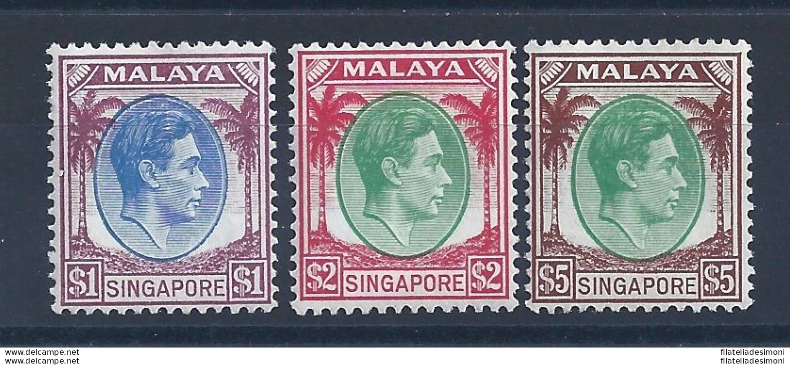 1948-52 Singapore - SG 13/15 Giorgio VI Alti Valori MNH** GOMMA INTEGRA - Altri & Non Classificati