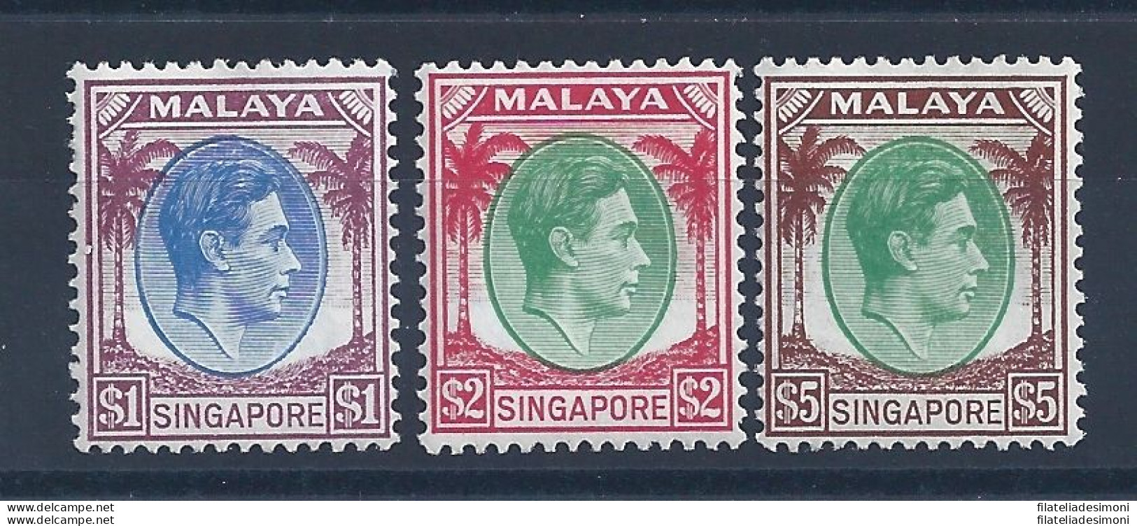 1948-52 Singapore - SG 13/15 Giorgio VI Alti Valori MNH** GOMMA INTEGRA - Autres & Non Classés