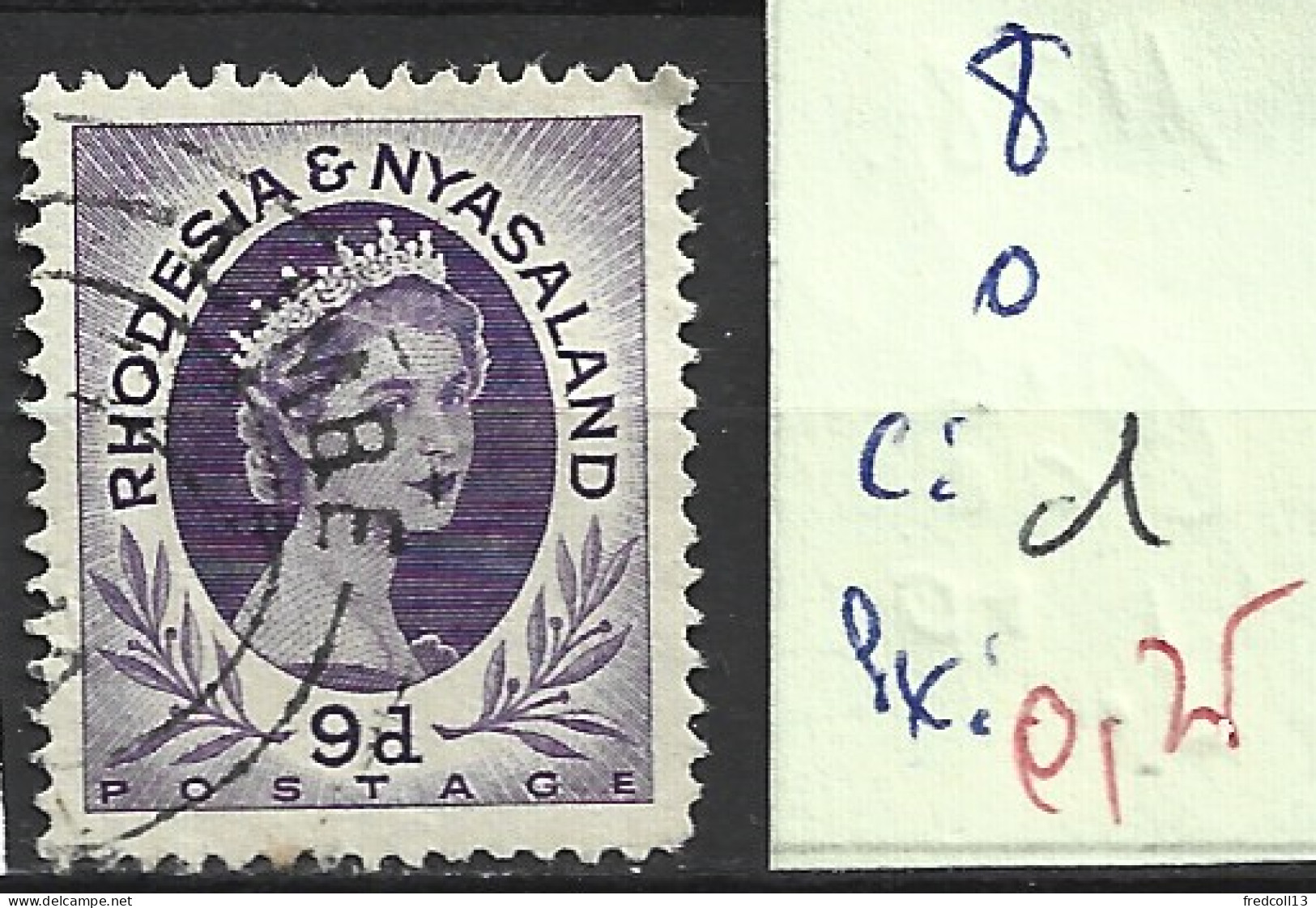 RHODESIE & NYASALAND 8 Oblitéré Côte 1 € - Rhodésie & Nyasaland (1954-1963)
